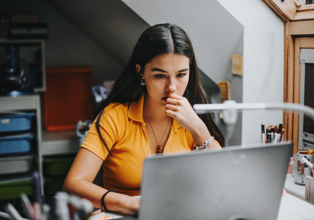 Teenager studying