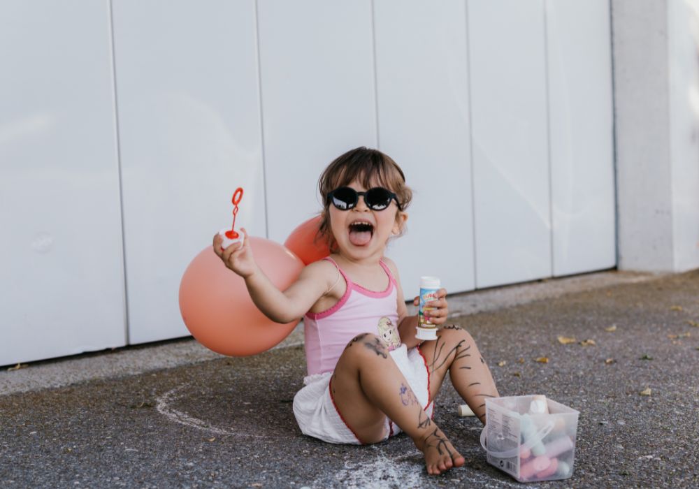 Toddler playing outside
