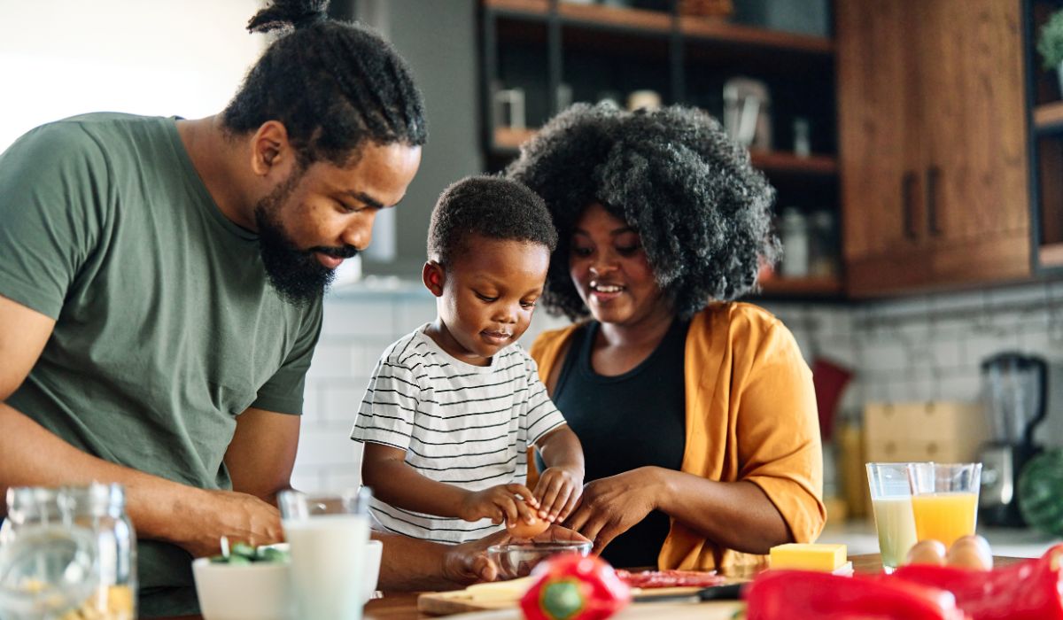 Family cooking dinner