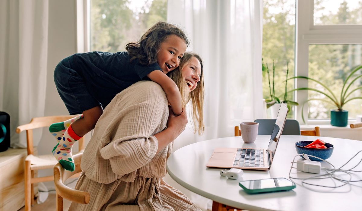 mother working from home