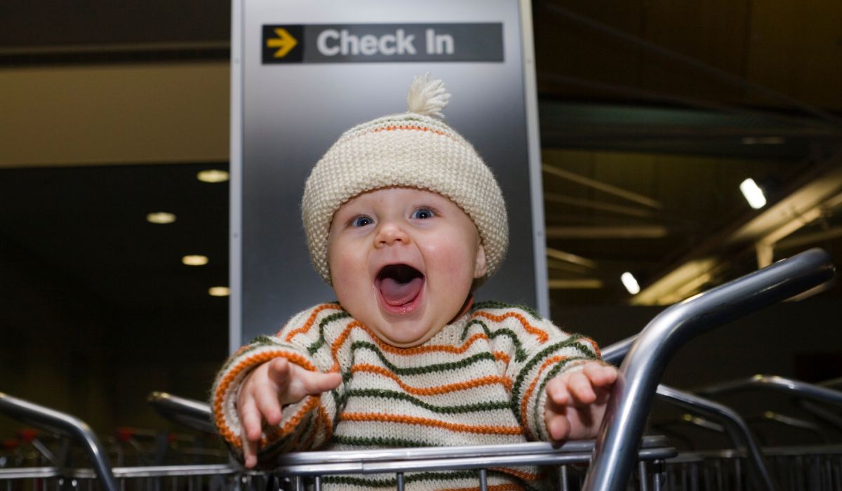 Baby in the airport at Christmas