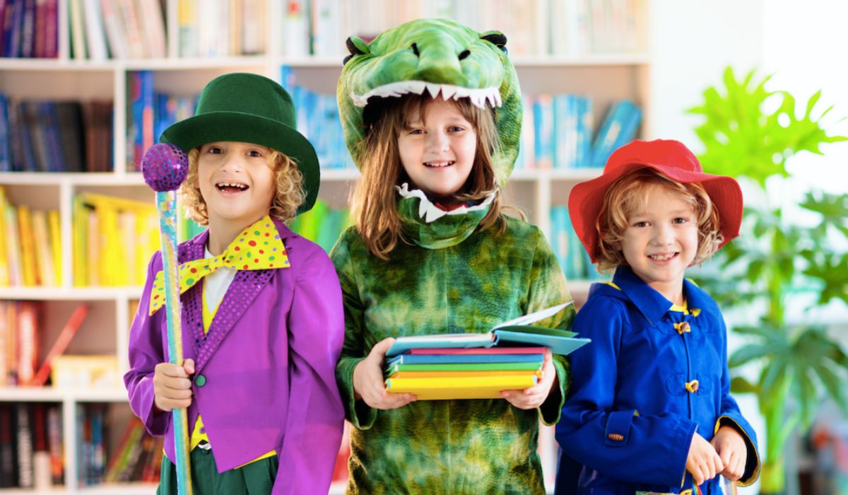 Three children dressed up for World Book Day