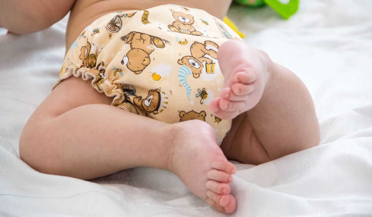 Baby with cloth nappy
