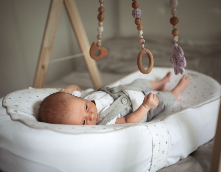 Baby paying in sleep nest