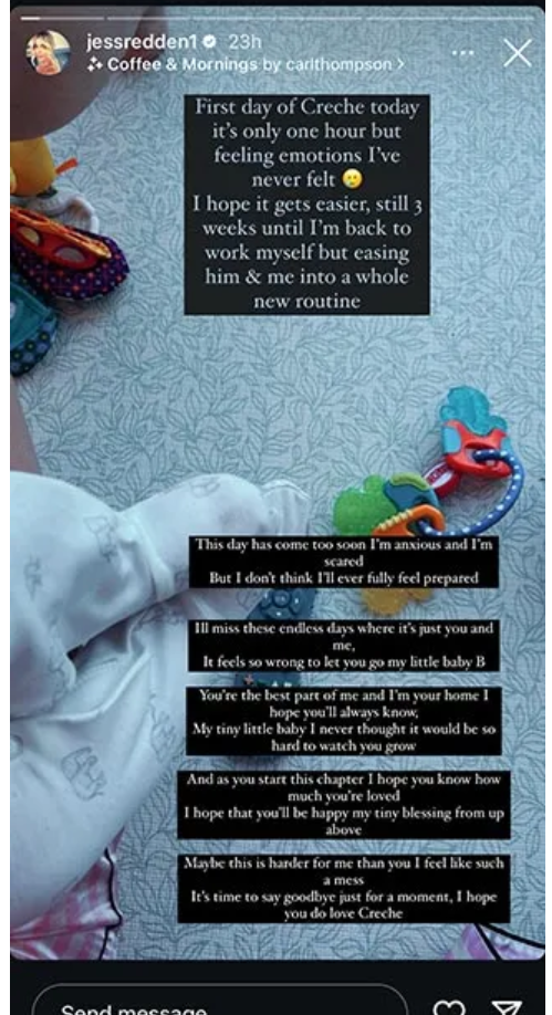 Jess Redden shares picture of her son Bobby on his first day in creche.