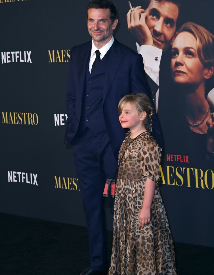 December 12, 2023: Bradley Cooper and daughter Lea at the premiere for Maestro at the Academy Museum.