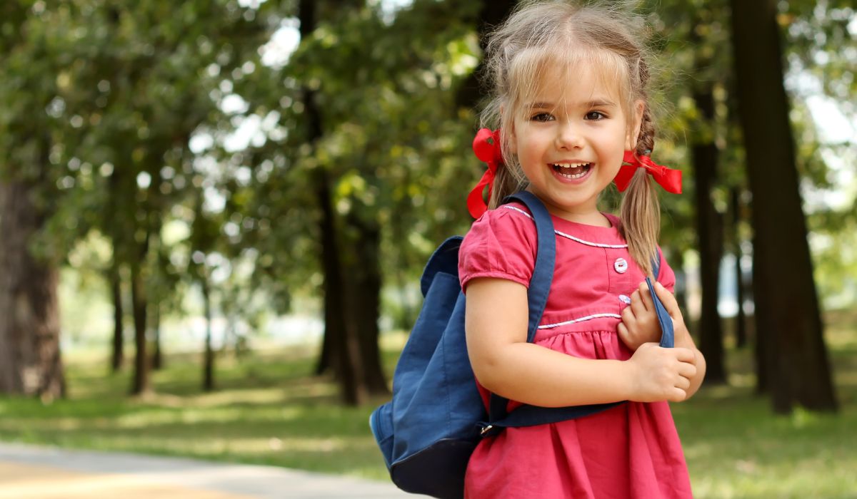 Little girl going to school