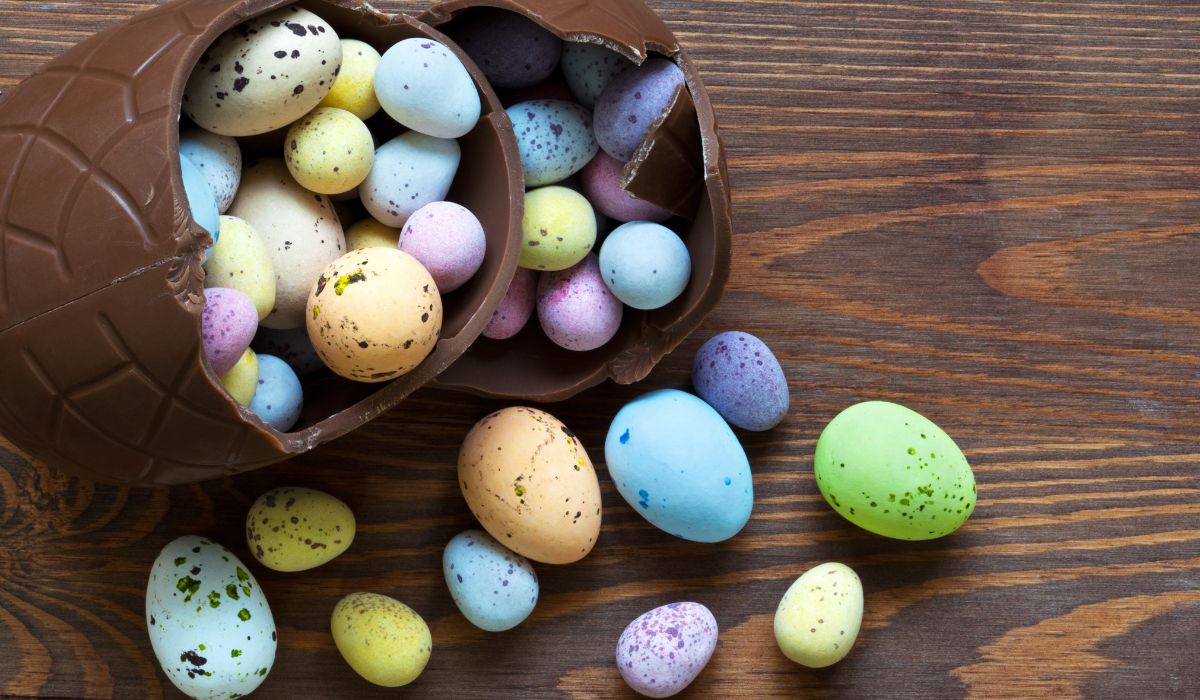Mini Eggs coming out of chocolate Easter egg