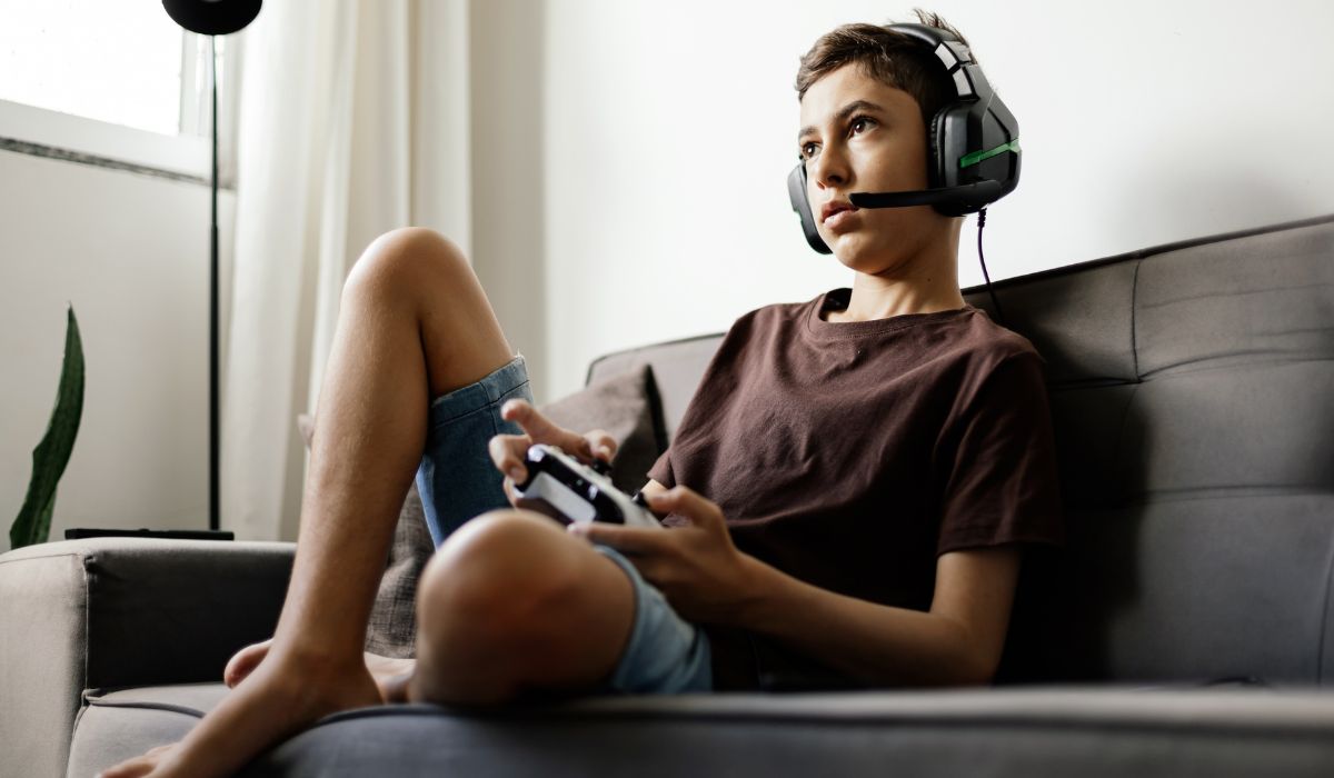 Boy playing video game