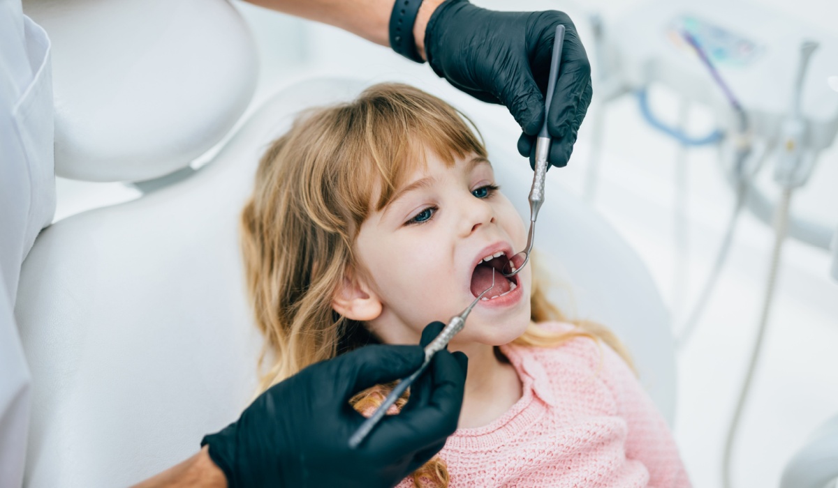Little girl at the dentist.