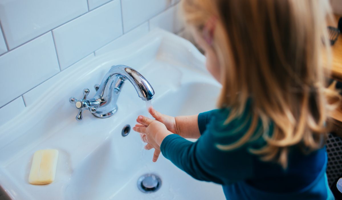 Little girl in bathroom