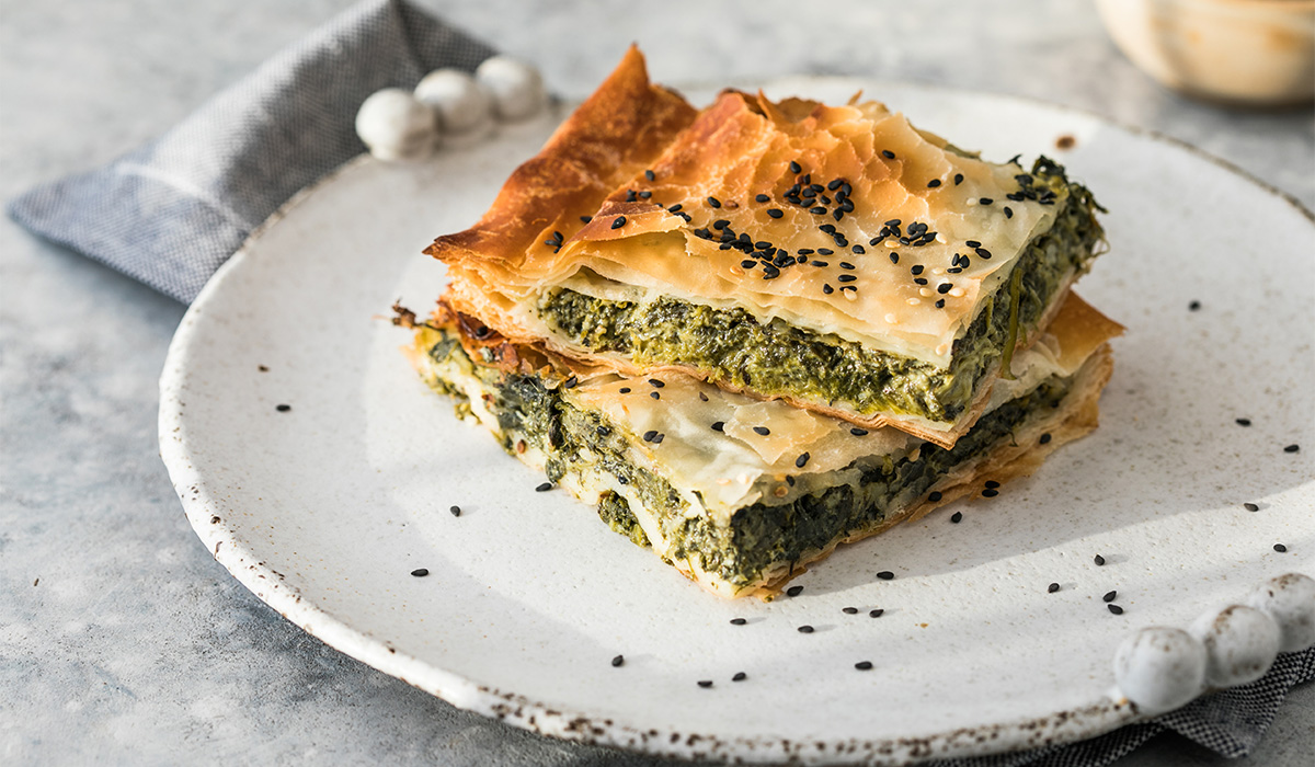 Leek, Spmach and feta Pie