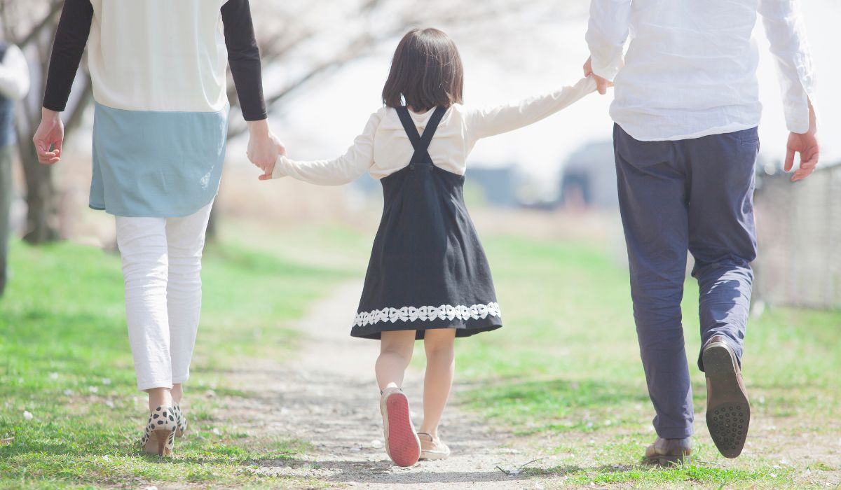 Family on walk with children