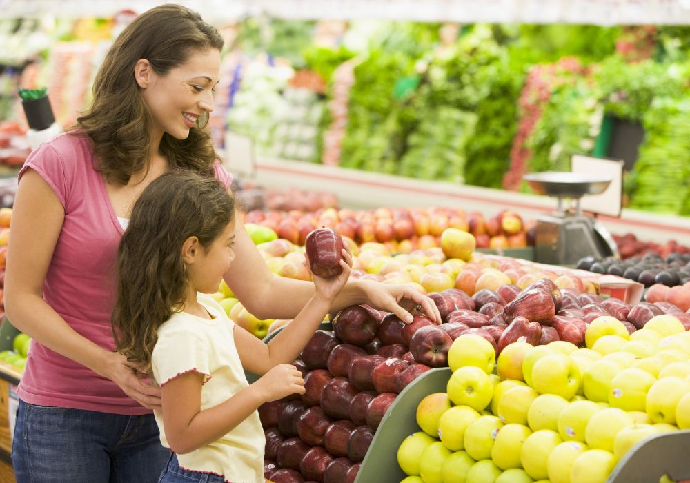 Mother and daughter in supermarket