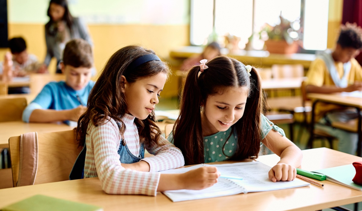 Young girls in classroom.