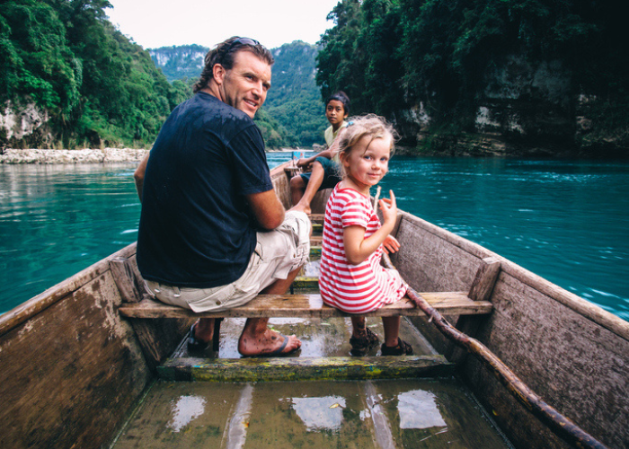 family on a boat on holiday