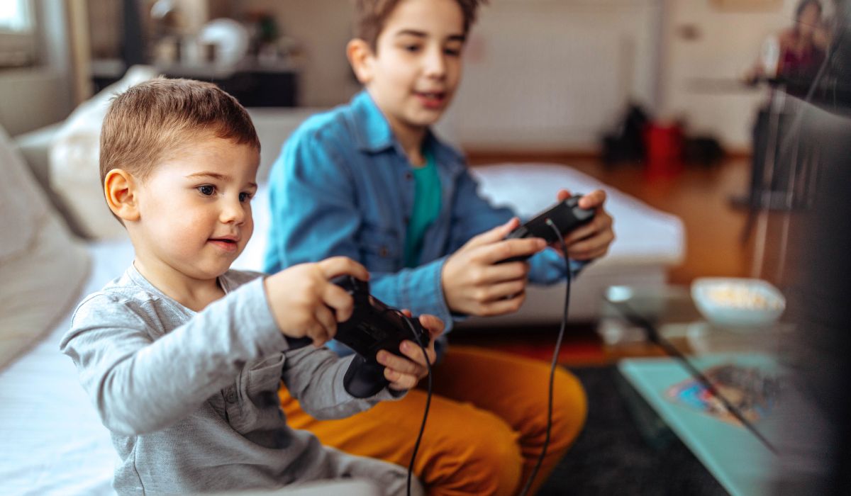 Brothers playing video games