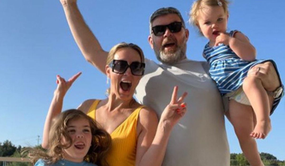 Kathryn Thomas with her two kids and husband on holiday
