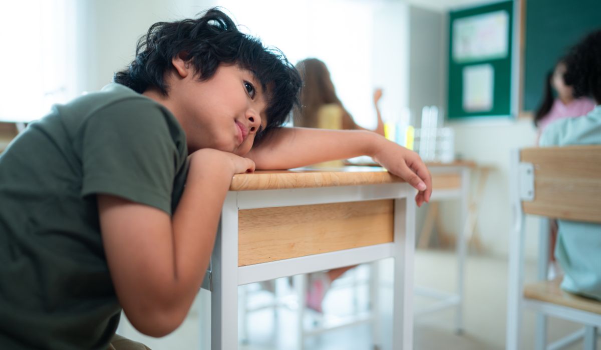 School child falling asleep in class