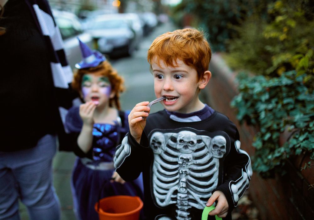 Kids trick or treating on Halloween