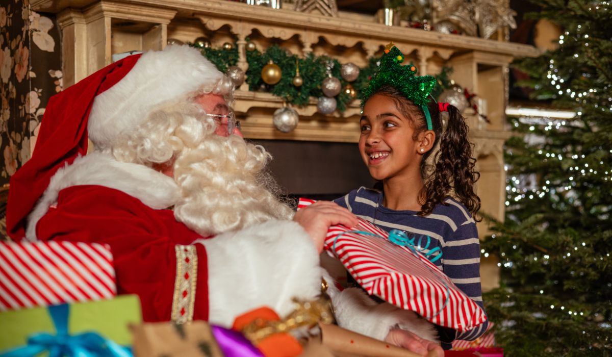 Young girl meeting santa