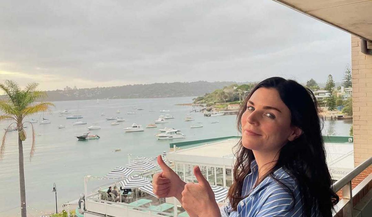 Aisling Bea on hotel balcony