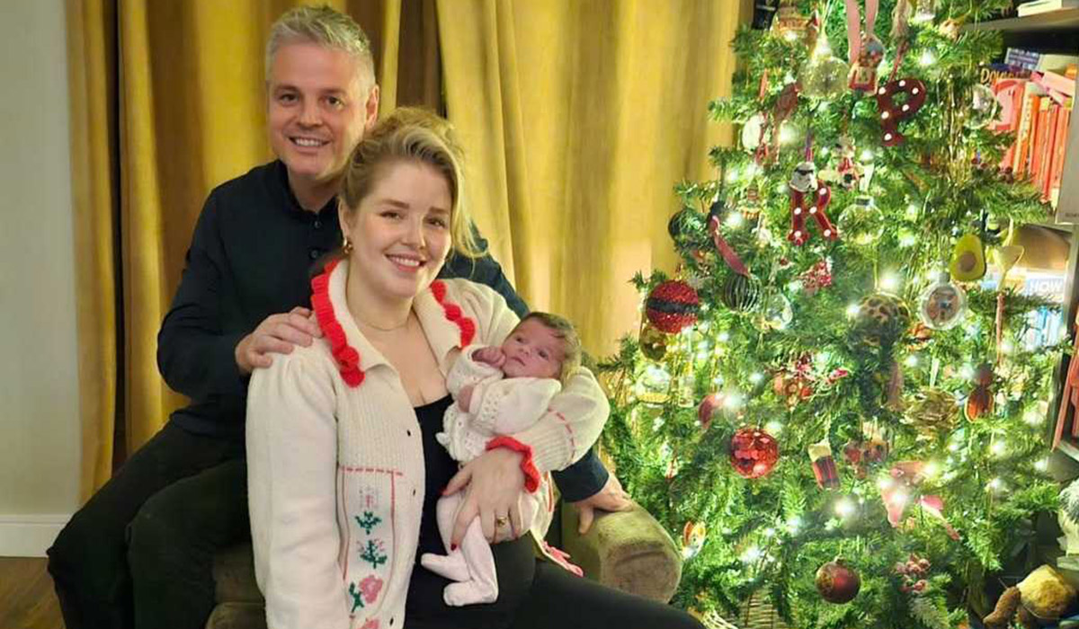 Rebecca Grimes and her husband Paul with their newborn baby. Pic: Instagram