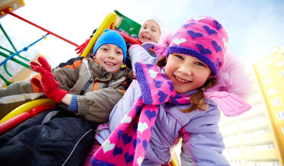 Children in playground in winter