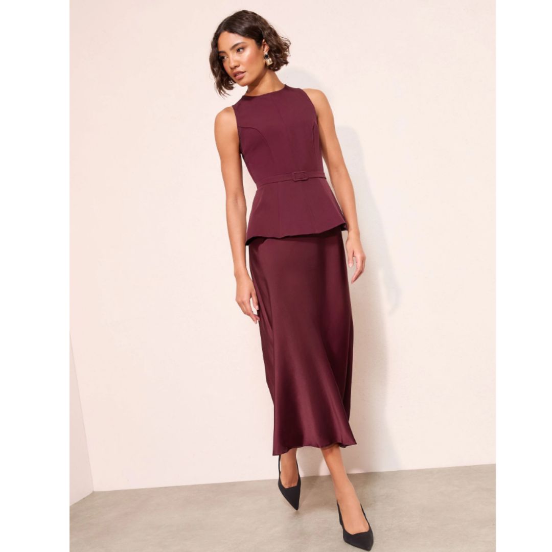 Next Friends Like These Berry Red 2-In-1 Satin Midi Dress