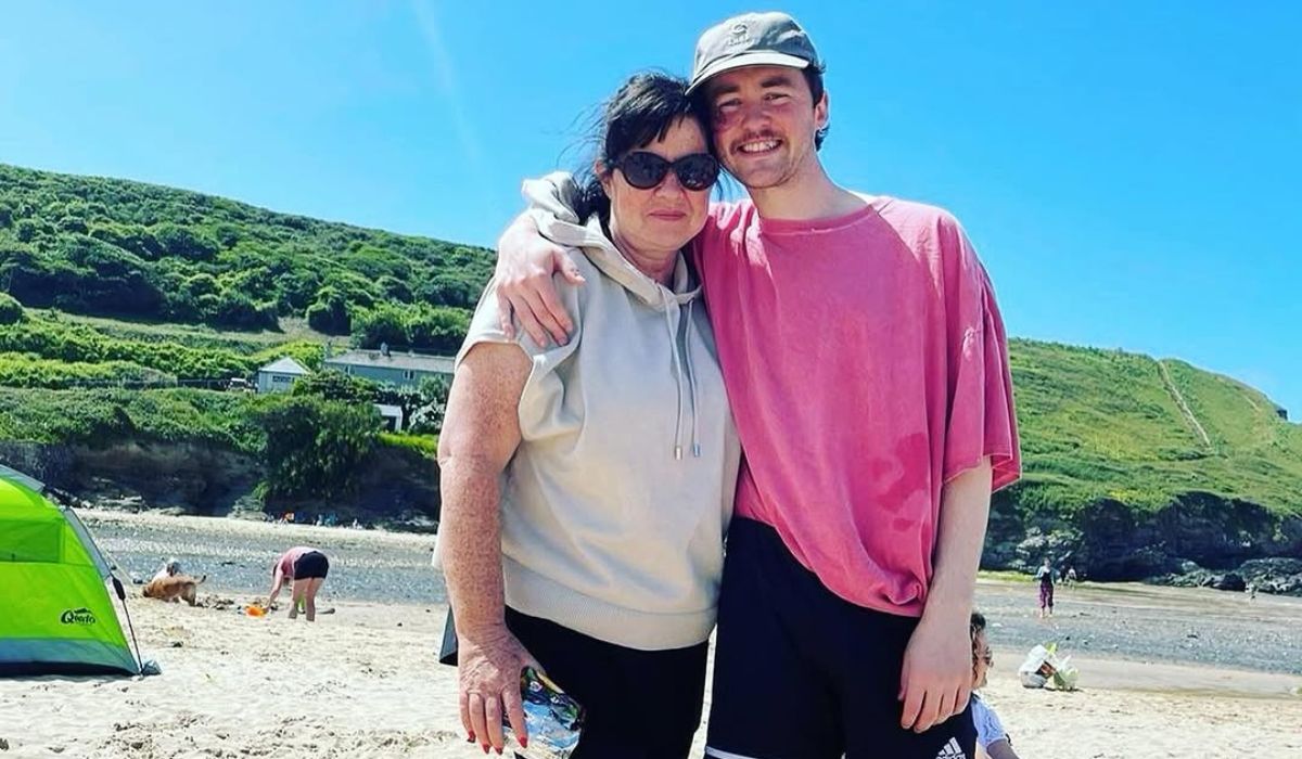 Coleen Nolan and her son Jake Roche on the beach