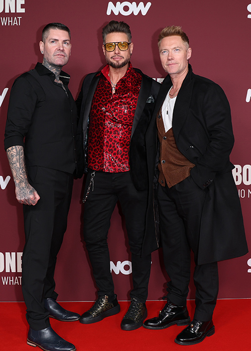 Shane Lynch, Keith Duffy and Ronan Keating attend the World Premiere of "Boyzone: No Matter What" at The Roundhouse on January 27, 2025 in London, England. The documentary will be available on Sky this February. (Photo by Mike Marsland/Getty Images for Sky)