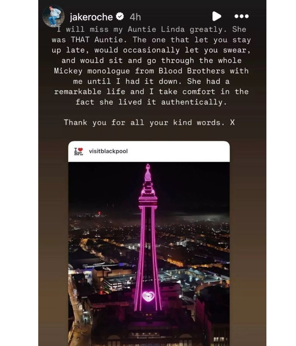 Jake Roche's tribute to Linda Nolan on Instagram