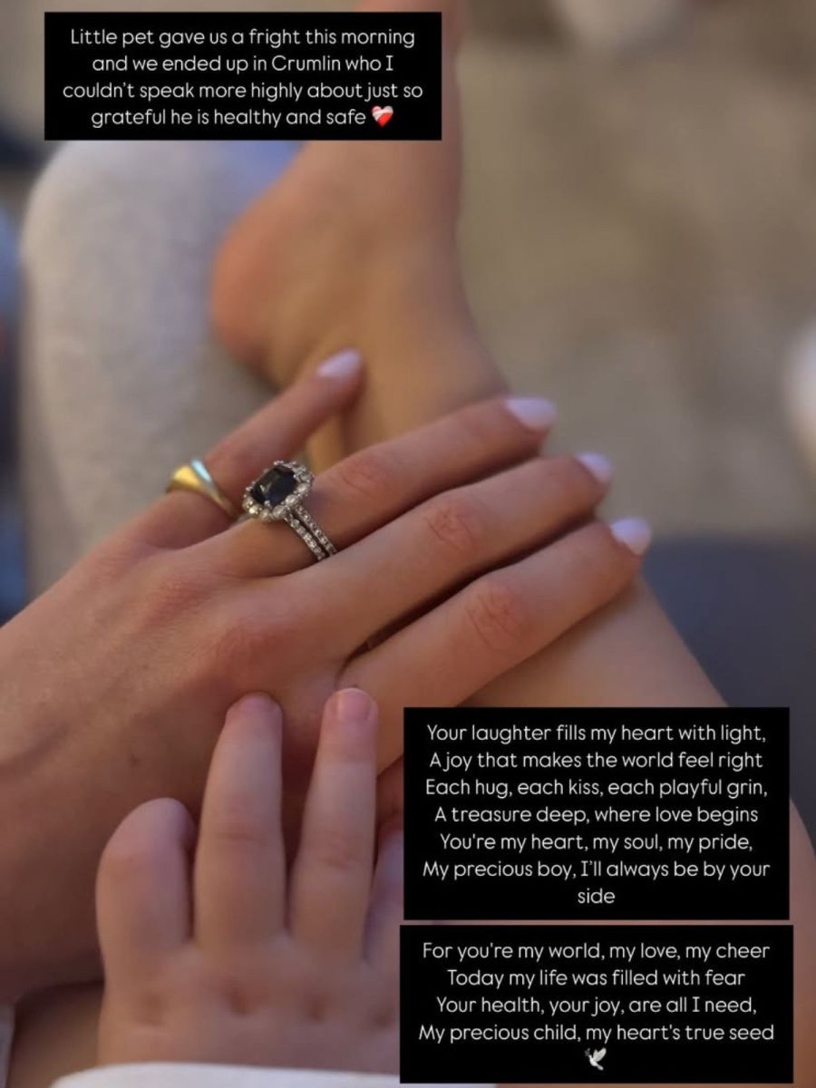 Jess Redden holding her son's hand in hospital