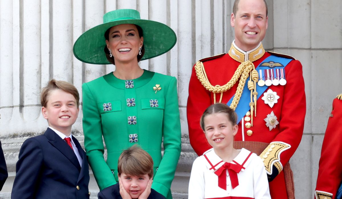 Prince William, Kate Middleton and their three children, Prince George, Princess Charlotte and Prince Louis on the Buckingham Palace balcony