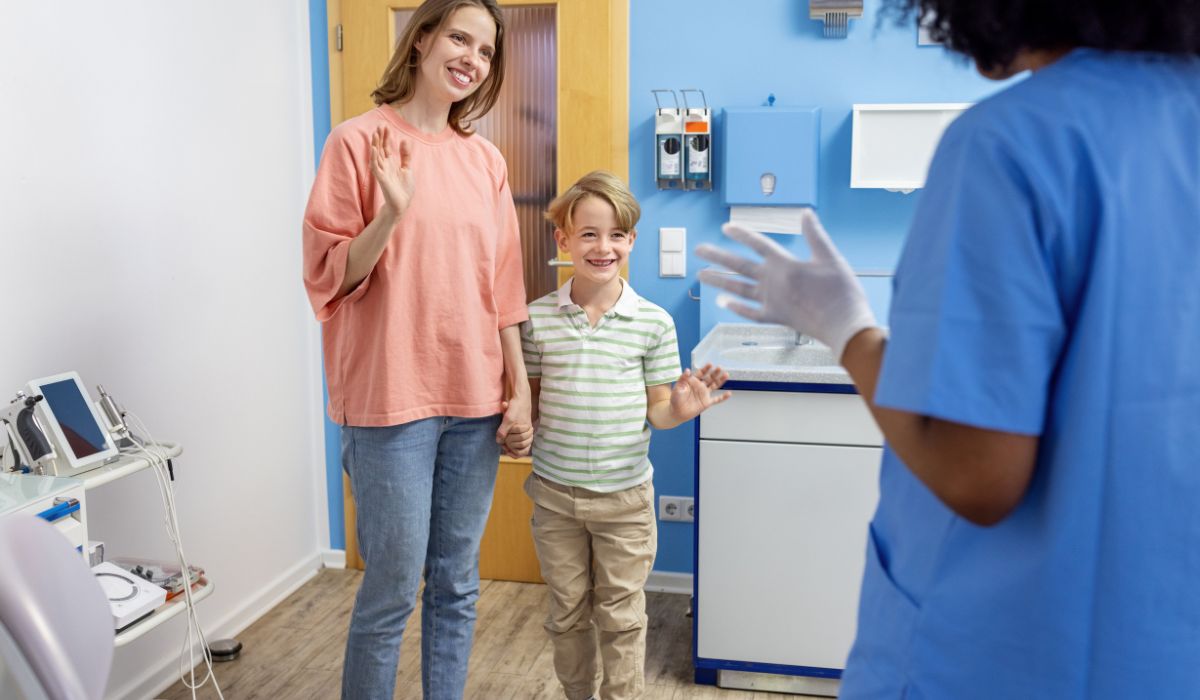 Parent and child at dentist