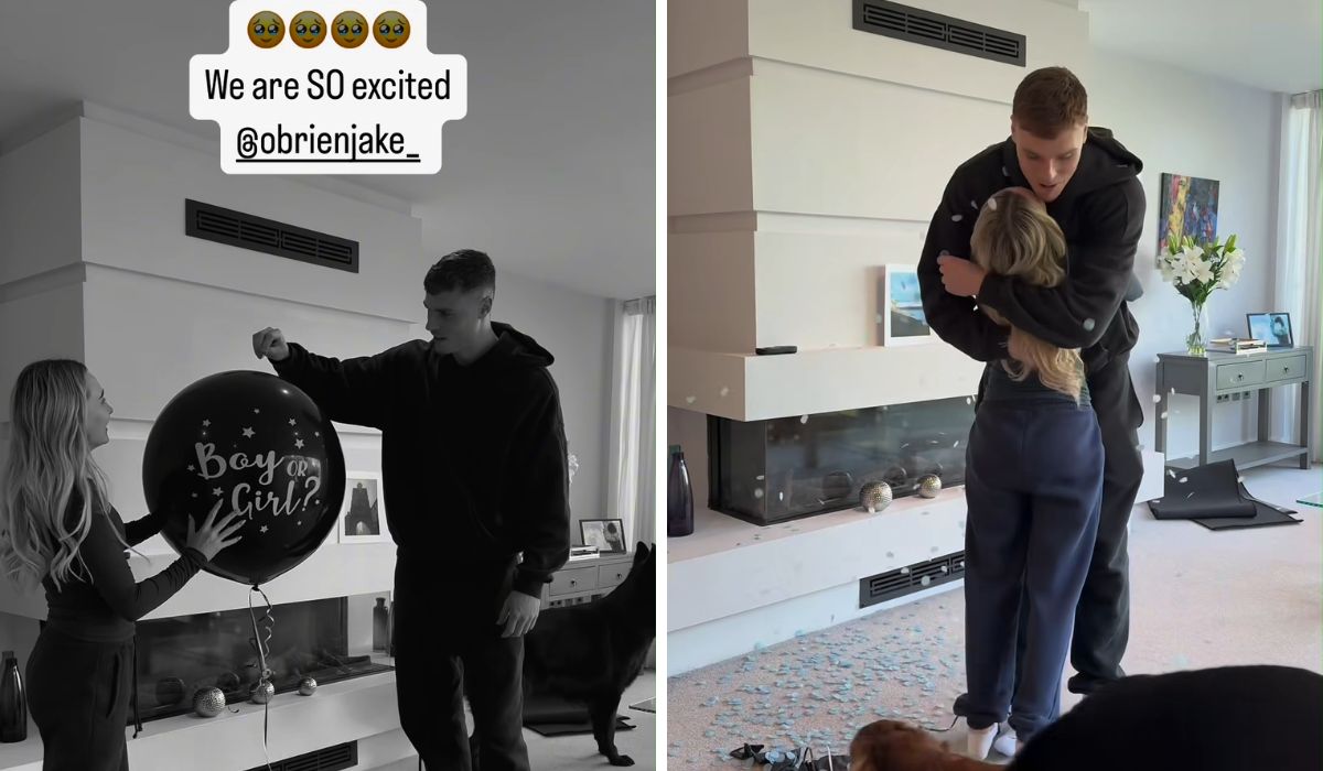 Jake O'Brien and his partner Sophie Lawlor revealing their baby's gender