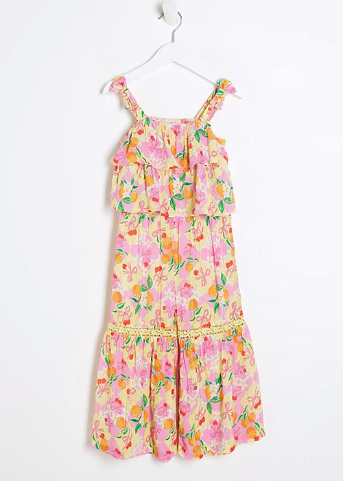 Girls Pink Fruit Print Trouser Set (€30). Pic: River Island