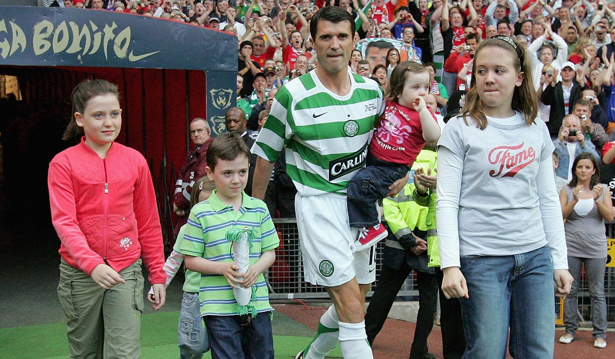 Roy Keane walks out with his children ahead of his testimonial match between Manchester United and Glasgow Celtic at Old Trafford on May 9 2006 in Manchester, England.