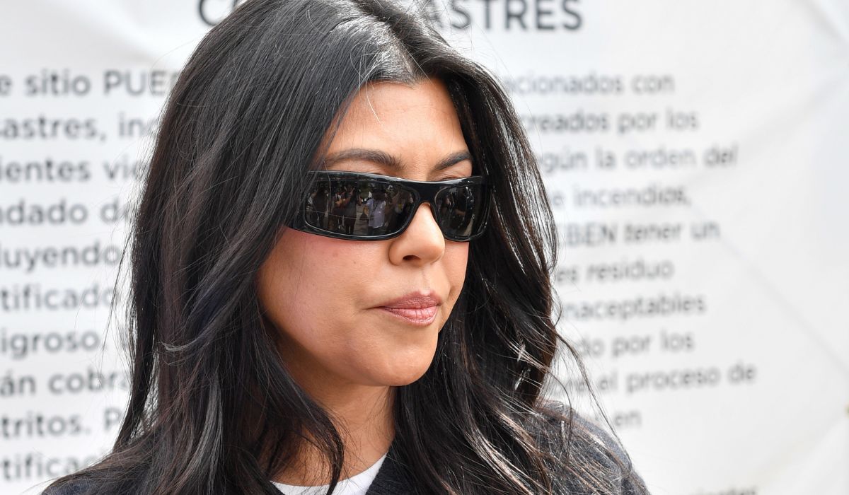 ourtney Kardashian is seen at a protest to stop recent wildfire waste being sent to the Calabasas Landfill on February 27, 2025 in Los Angeles, California.