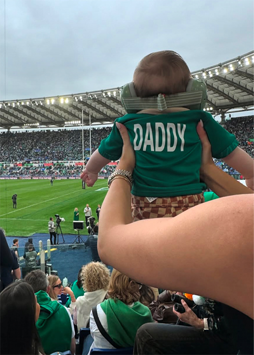 Alfie wore an Irish jersey with 'Daddy' on the back for his dad's last game. Pic: Joanna Cooper/Instagram