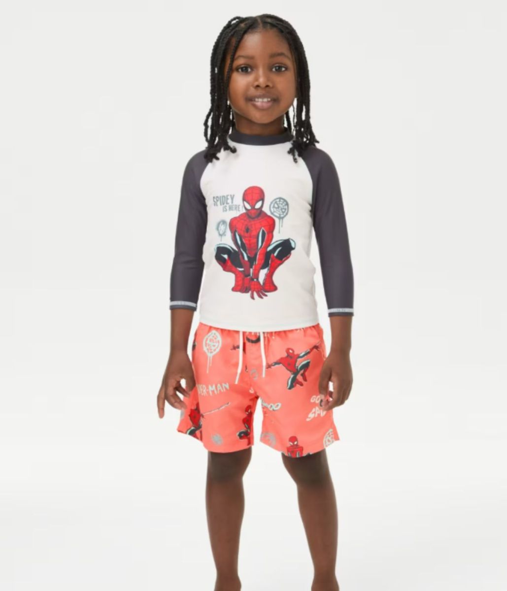 Boy in Spiderman swimwear