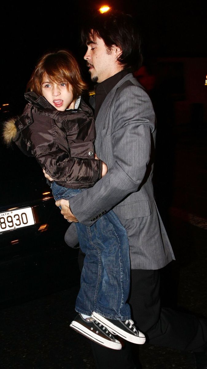 Colin Farrell arrives with his son James at Krystle Nightclub.