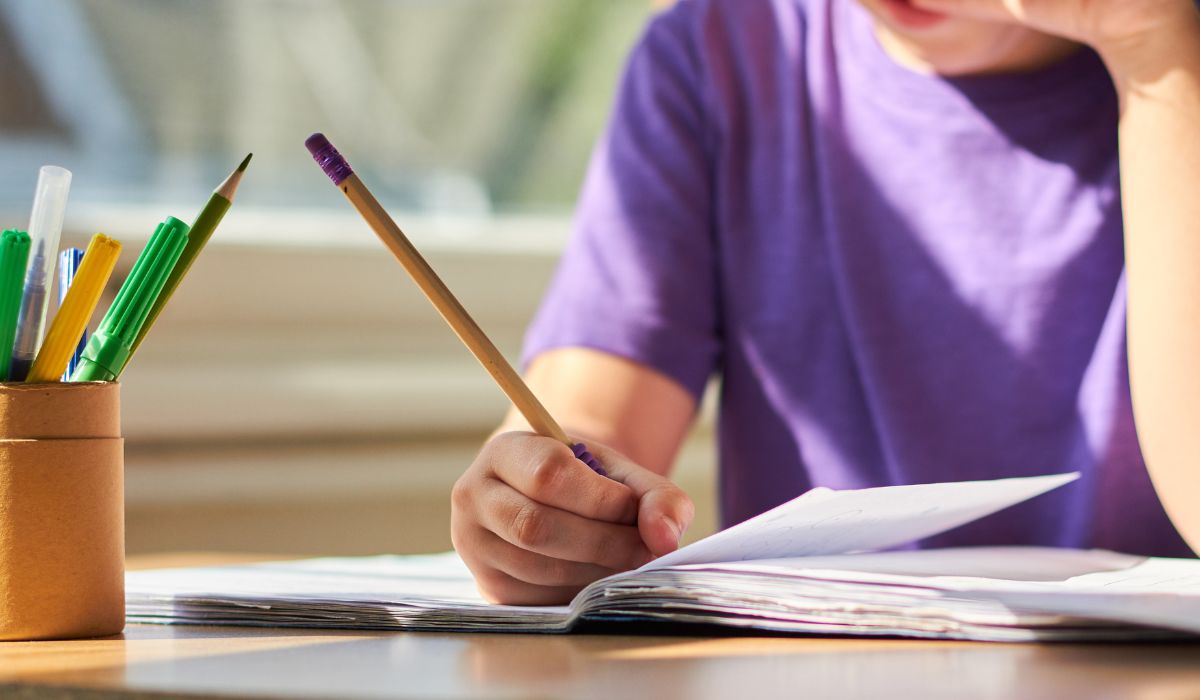 Young boy doing homework