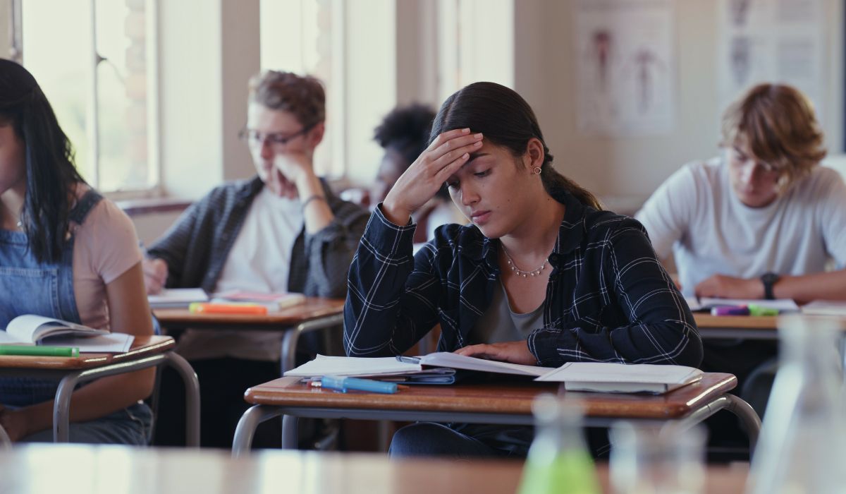 Stressed teenager doing Leaving Cert