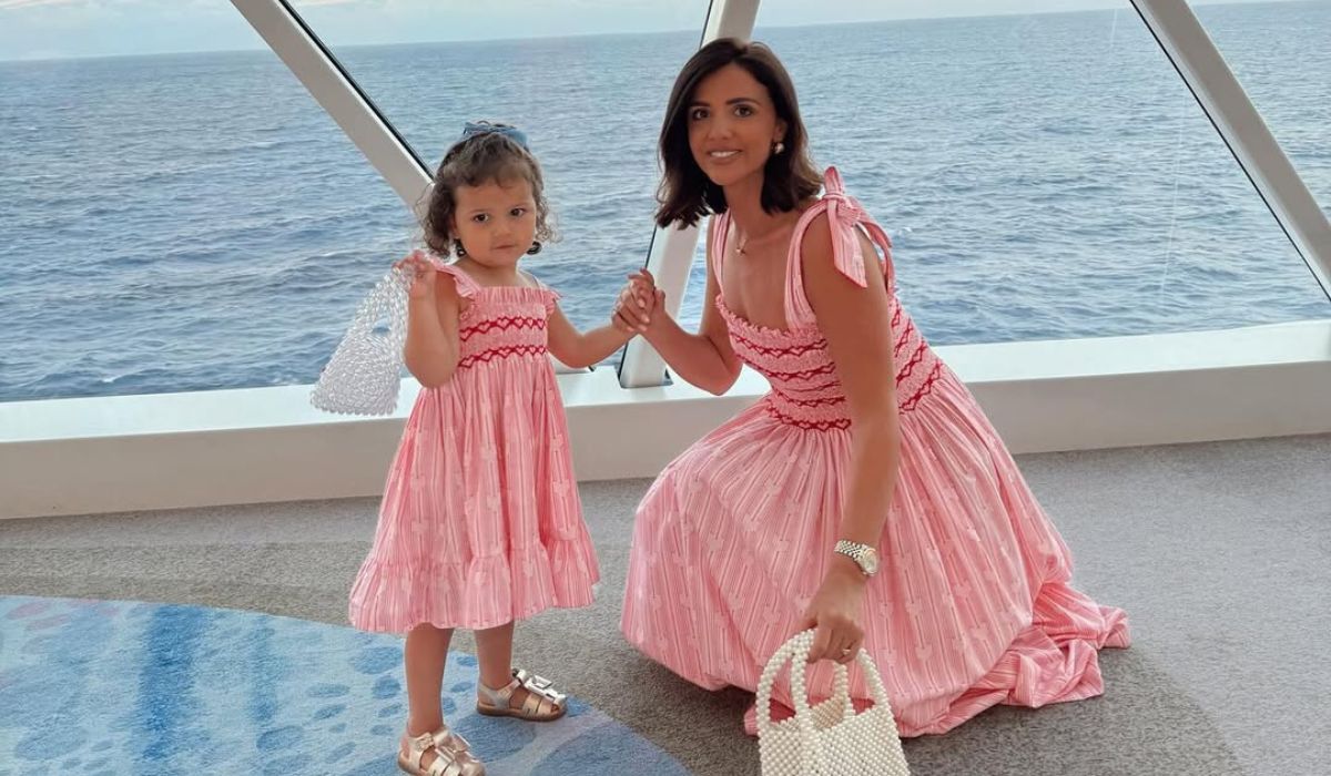 Lucy Mecklenburgh and daughter wearing matching dresses