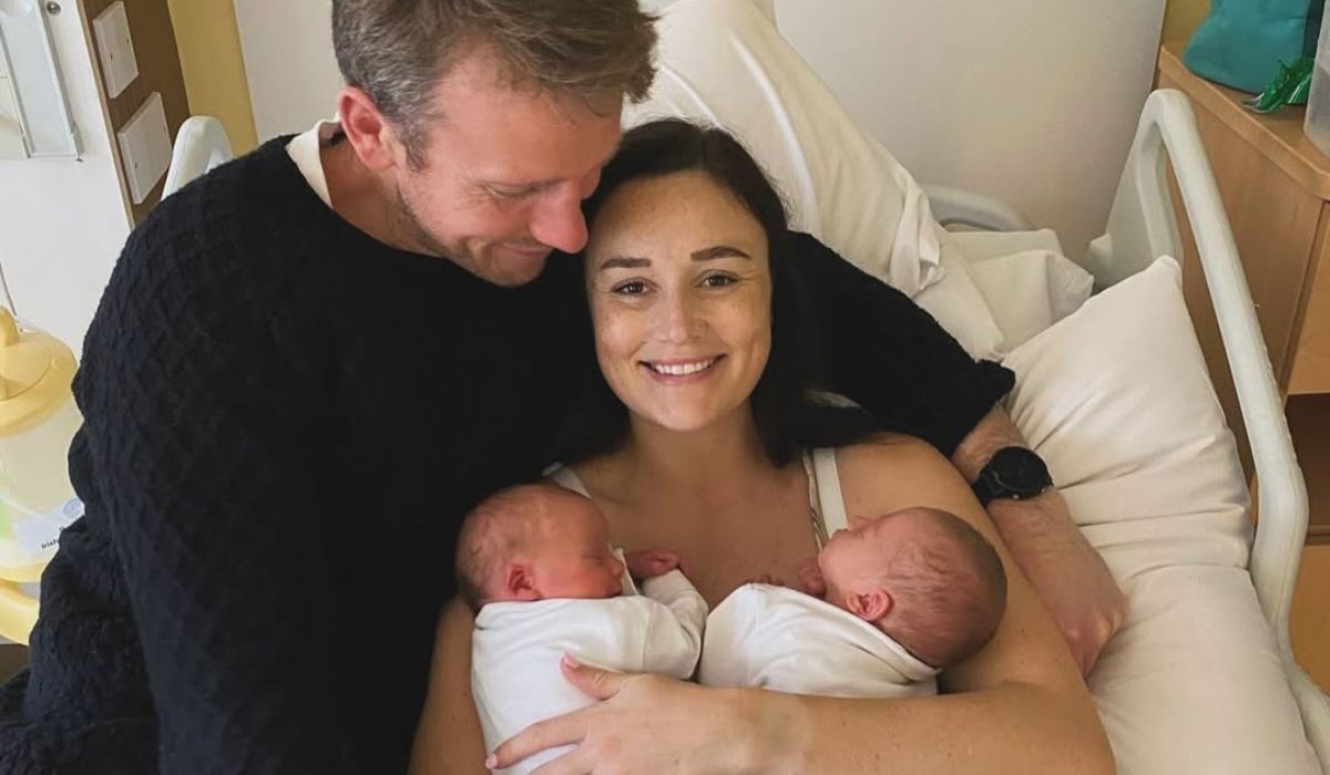 Louise Galvin and her husband with her twins