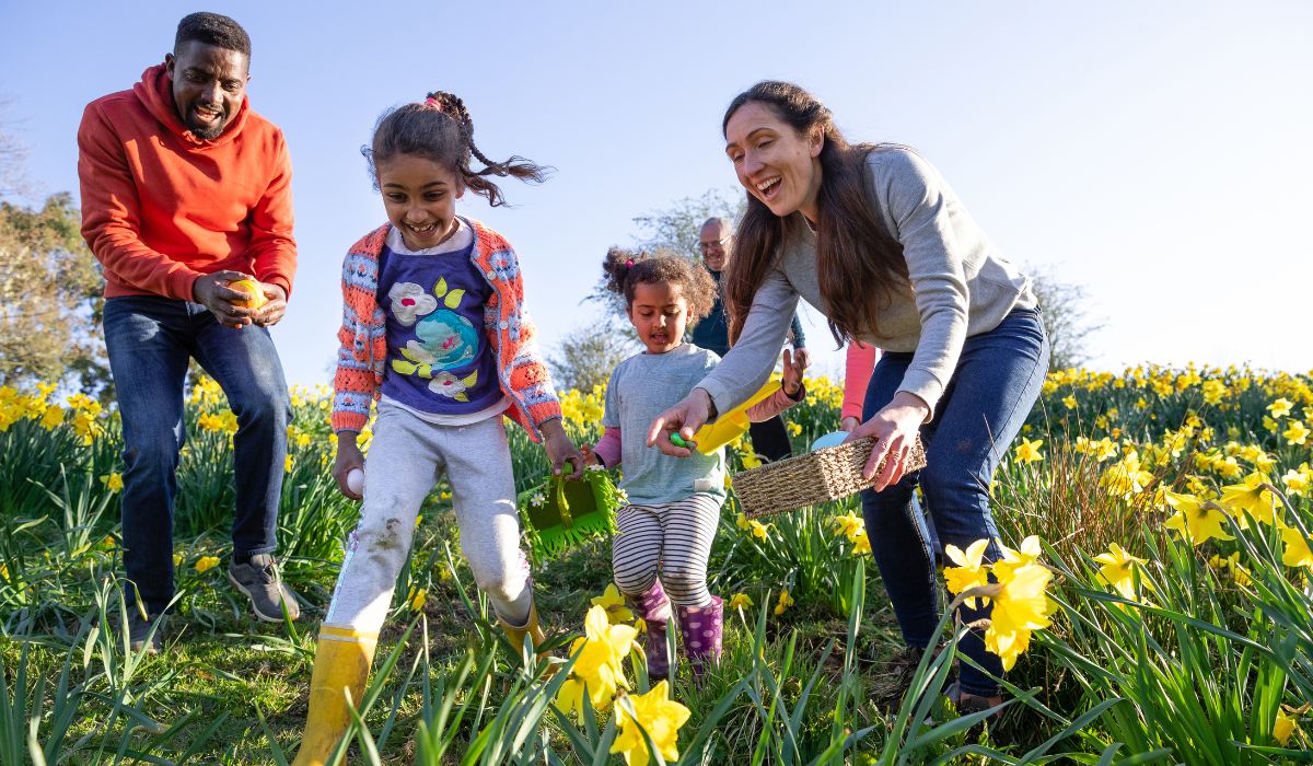 Family outside spring