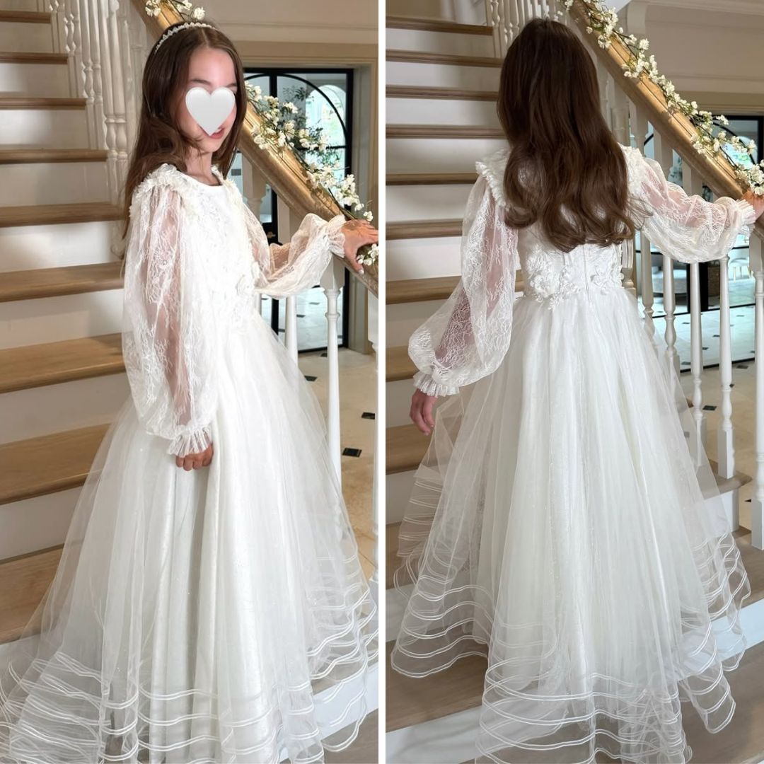 Lisa Jordan's daughter Pearl wearing a white dress on her communion day
