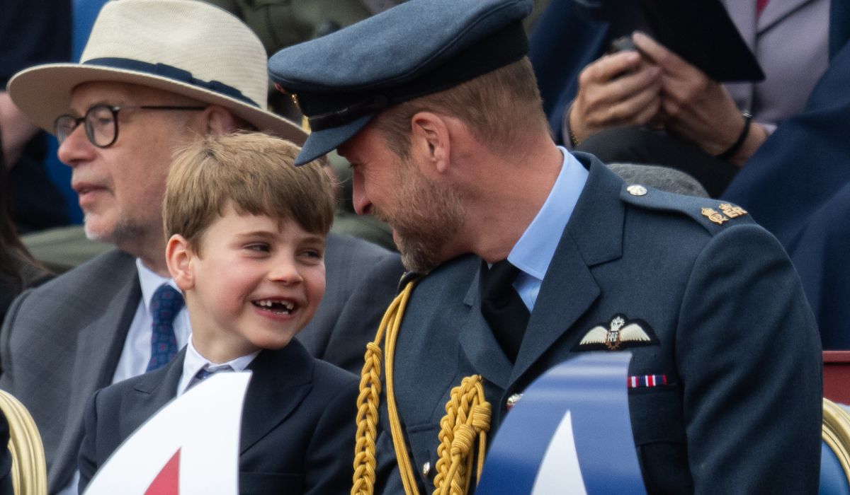 Prince William, Prince of Wales and Prince Louis during the military procession to mark the 80th anniversary of VE Day.