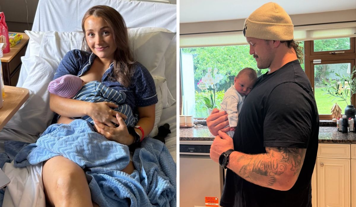 Elaine and Andrew Porter holding their newborn son